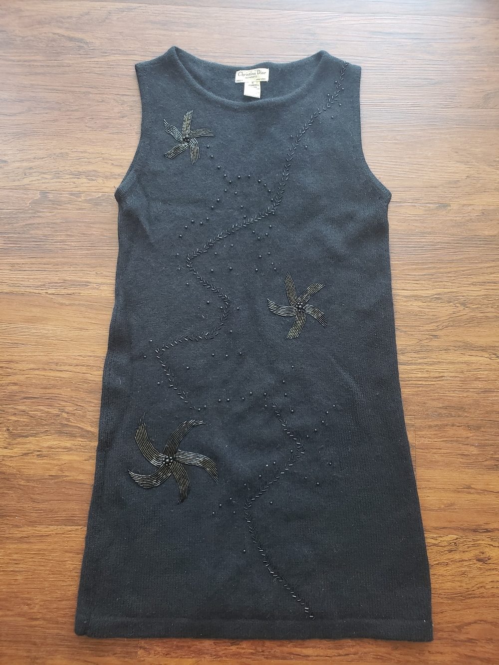 Christian Dior Black Beaded Sleeveless Knit Dress Size S Lambswool Angora Lux